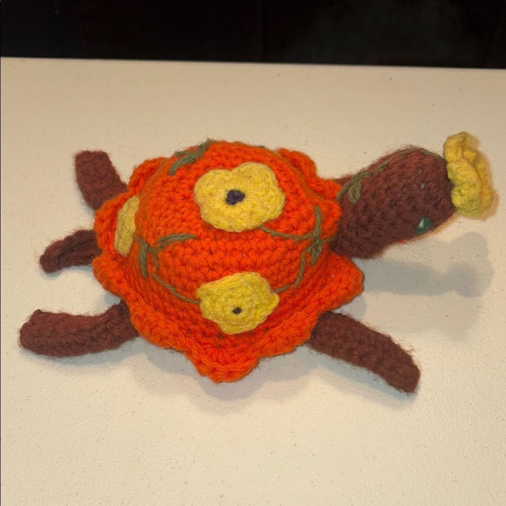 Handmade Orange and Brown Crochet Turtle Toy